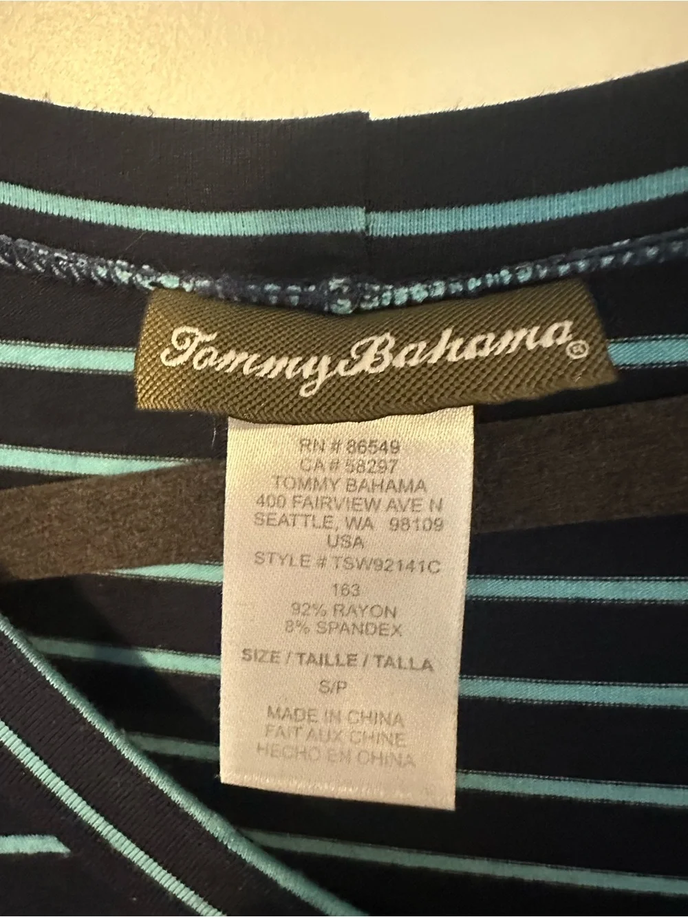 Tommy Bahama Navy and Teal Striped Short Sleeve Maxi Dress - Picture 3 of 4